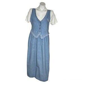 ALEXANDRA LEE Denim Jean Dress VINTAGE 80’s Light Blue White VINTAGE Size 10